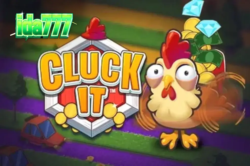 Tampilan antarmuka permainan Cluck It dengan tema peternakan yang ceria